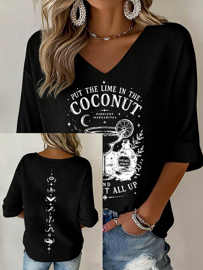 Women's Midnight Margaritas Print V Neck Top