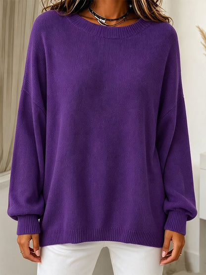 Women's Solid-Color Long-Sleeve Crew-Neck Knit Sweater
