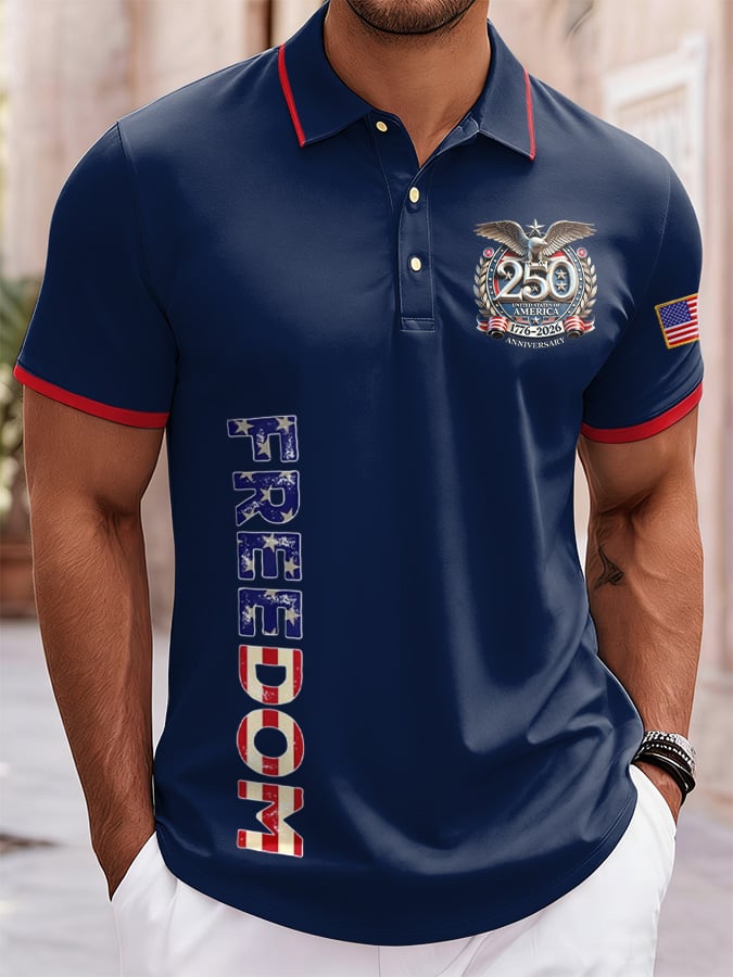 Men's Casual American 250th Anniversary Print Polo Shirt