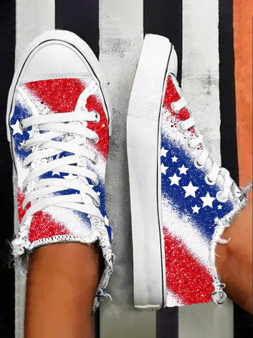Women's American 250th Anniversary Print Flat Canvas Shoes