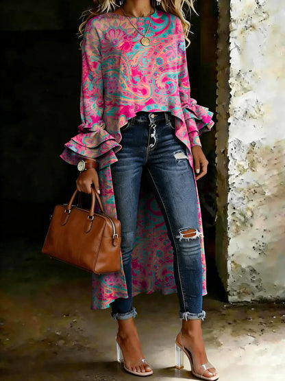 Women's Vintage Ethinic Casual Loose Denim Blouse Shirt