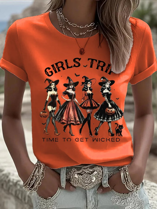 Women's  halloweenwitch print casual T-shirt