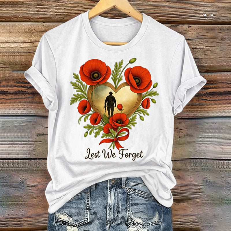 Women's Memorial Day Poppy Art Printed T-Shirt