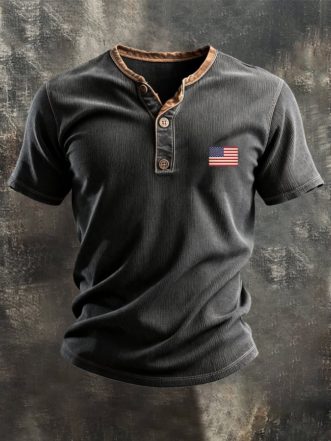 Men's Retro Patriot Patchwork Waffle T-shirt