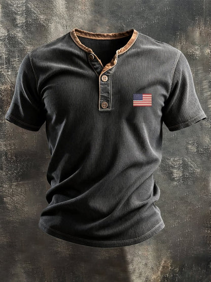 Men's Retro Patriot Patchwork Waffle T-shirt