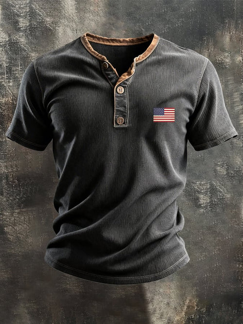 Men's Retro Patriot Patchwork Waffle T-shirt