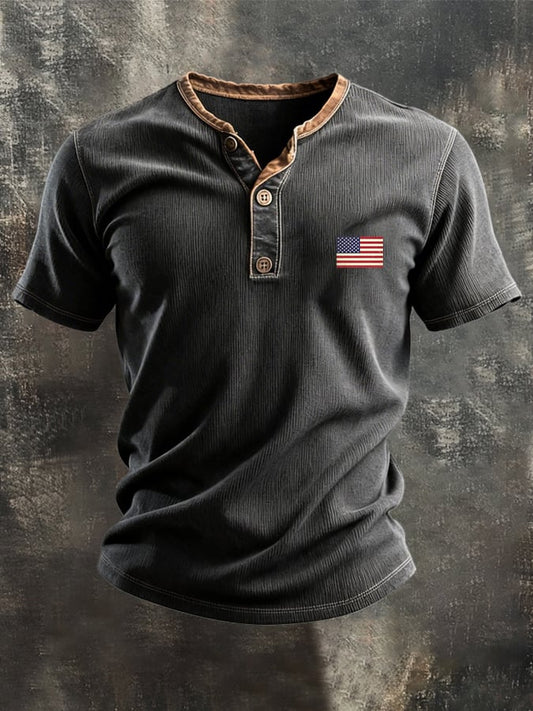 Men's Retro Patriot Patchwork Waffle T-shirt