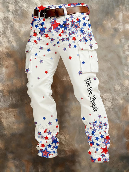Men's 250th Anniversary National Flag Print Multi-Pocket Cargo Casual Pants