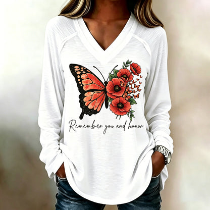 Women's Memorial Day Poppy Art Printed T-Shirt
