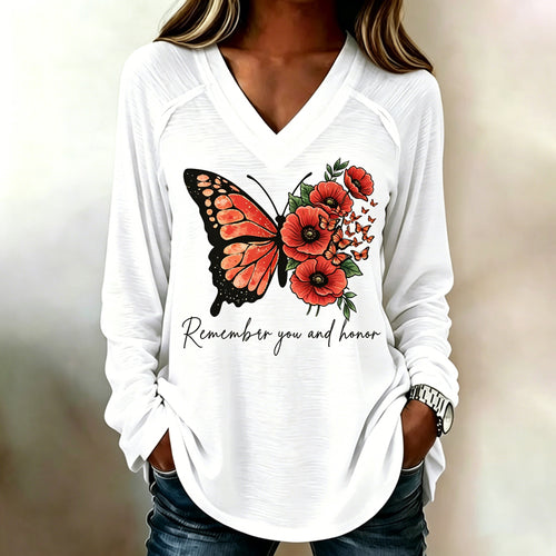 Women's Memorial Day Poppy Art Printed T-Shirt