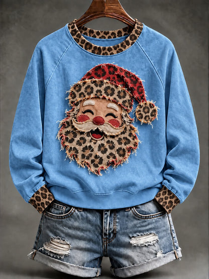 Women's Christmas Santa Comfortable Raglan Sleeve Crew Neck Sweatshirt