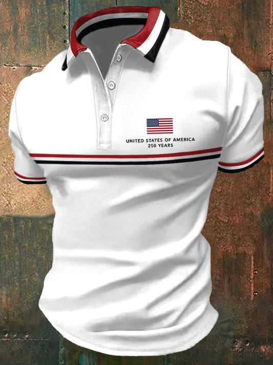 Men's Retro National Flag Print Casual Polo Shirt