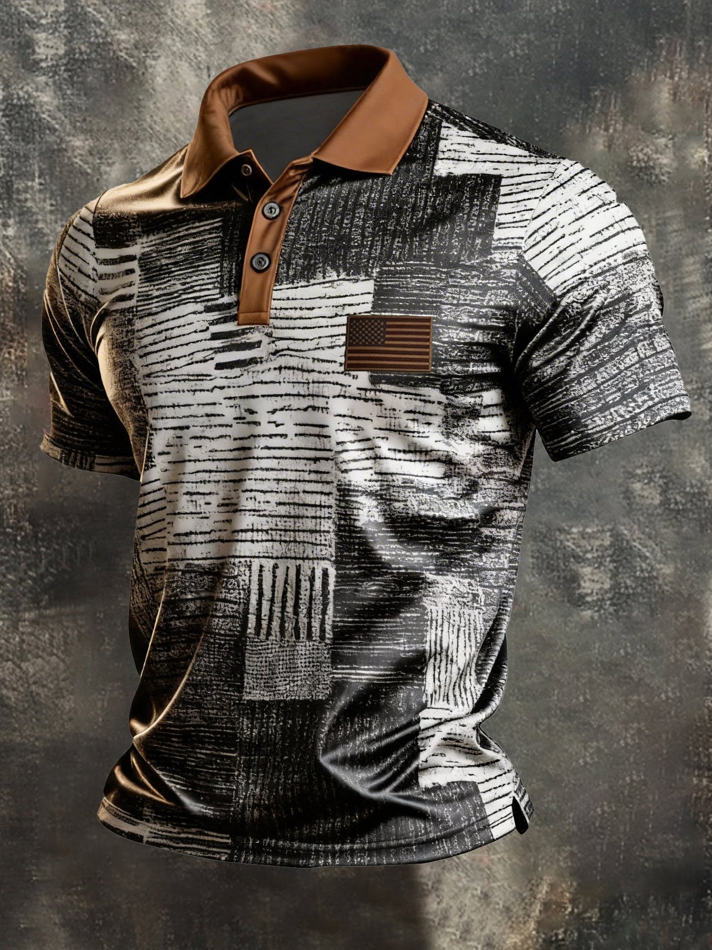 Men's Retro Patriot Color Block Polo Collar Short Sleeve