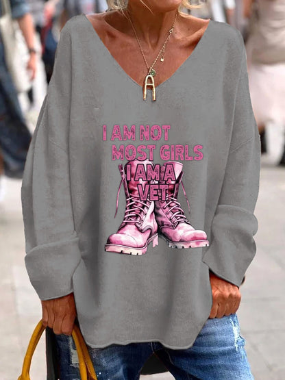 Women's I'M Not Most Girls. I'M A Veteran Print Casual Long Sleeve T-Shirt