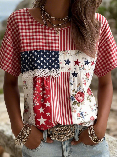 Women's USA Inspired Floral Linen Blend Shirt