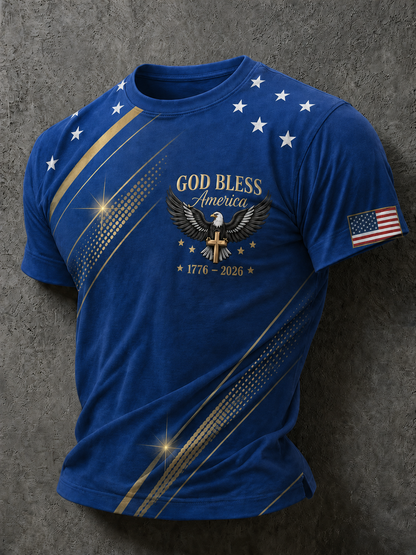 Men'S Casual American 250Th Anniversary Printed Round Neck Short Sleeved T-Shirt
