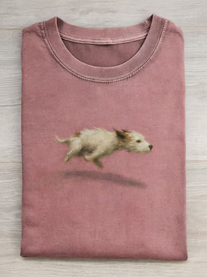 Funny Cute Running Dog Art Print Casual Cotton Short Sleeve T-shirt