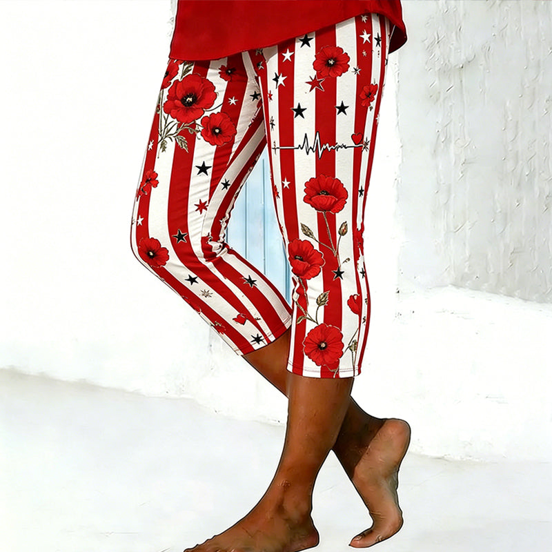 Women's Memorial Day Poppy Art Print Leggings
