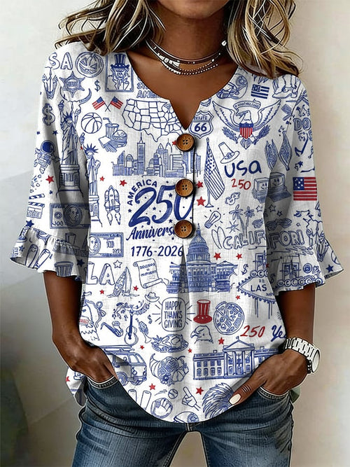 USA 250 Patriotic Doodle Blouse