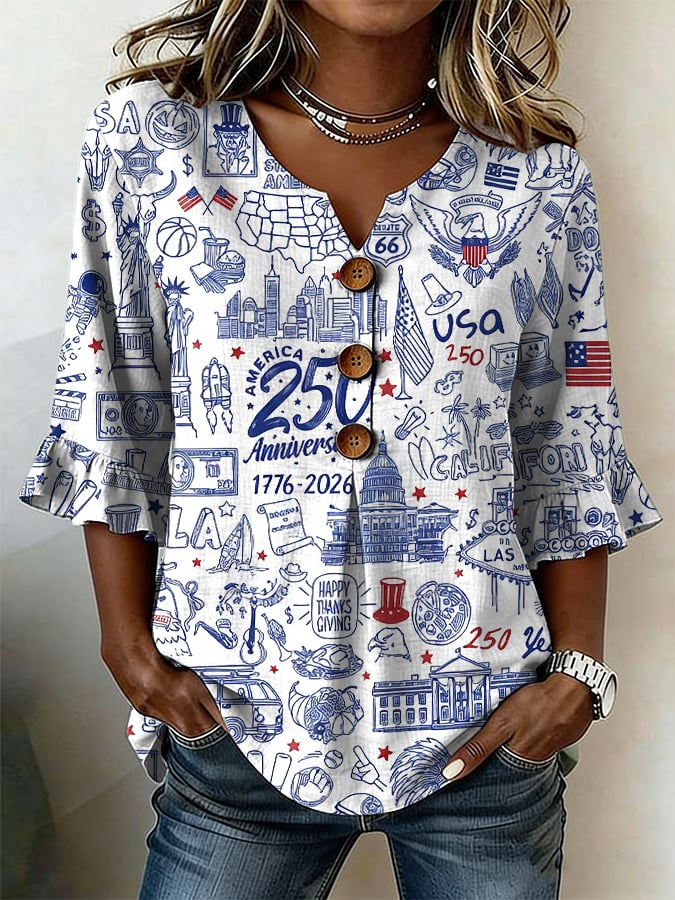 USA 250 Patriotic Doodle Blouse
