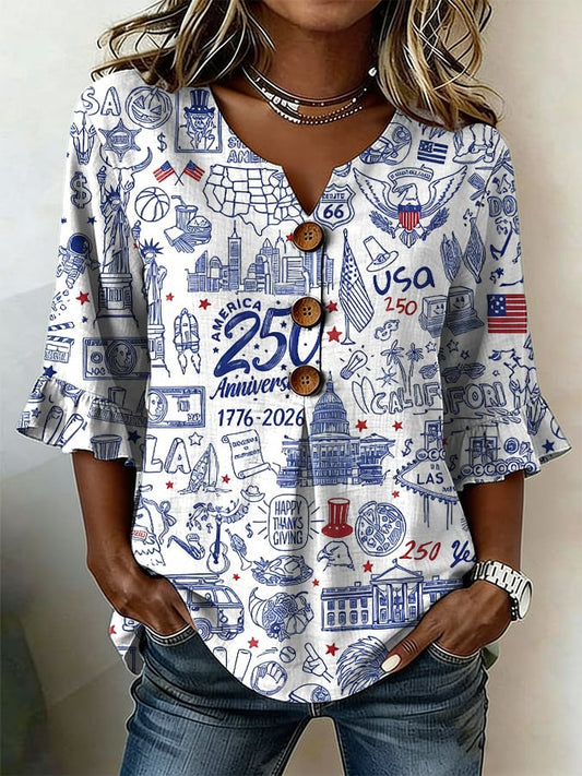 USA 250 Patriotic Doodle Blouse