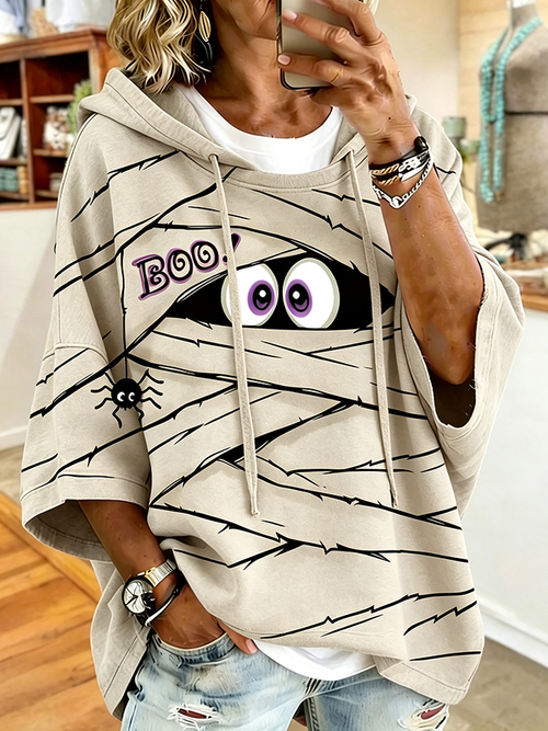 Ladies' casual and fun bandage printed hooded top
