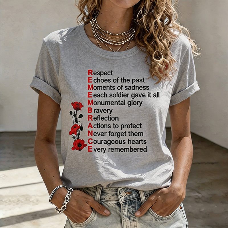 Women's Memorial Day Poppy Art Printed T-Shirt