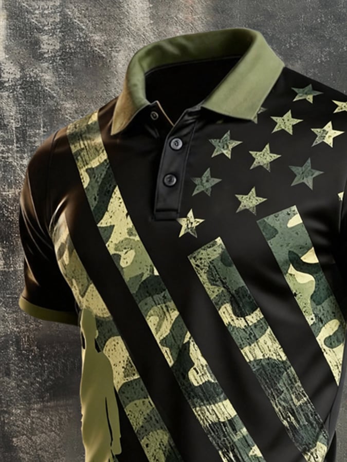 Men's Retro "Patriot" Color-Block Short-Sleeve Polo Shirt