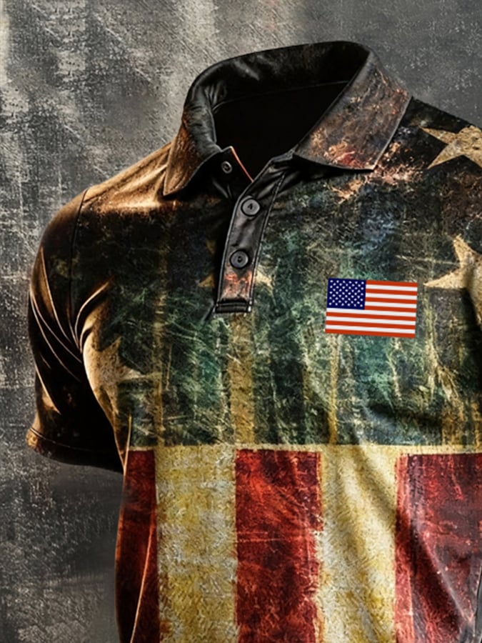 Men's Retro "Patriot" Color-Block Short-Sleeve Polo Shirt