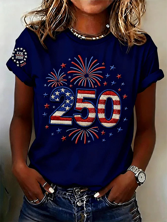 Women's Casual Independence Day (Flag) Crew Neck Short Sleeve T-shirt