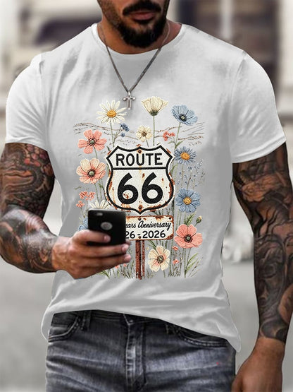 Men's Route 66 Centennial Mother Road Print Round Neck T-shirt