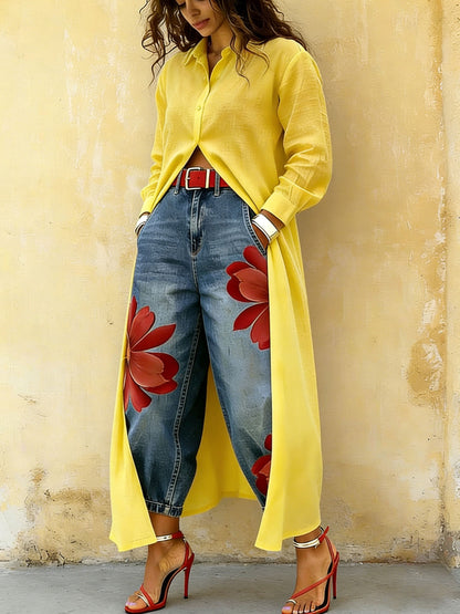 Women's Casual Loose Cotton Shirt Collar Blouse Loose Long Sleeve Daily Top