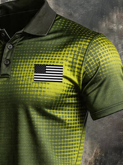 Men's Retro Patriotic Color-Block Short-Sleeve Polo Shirt