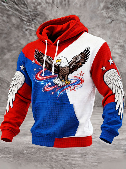 Men's American 250th Anniversary Printed Plaid Fabric Hooded Sweatshirt