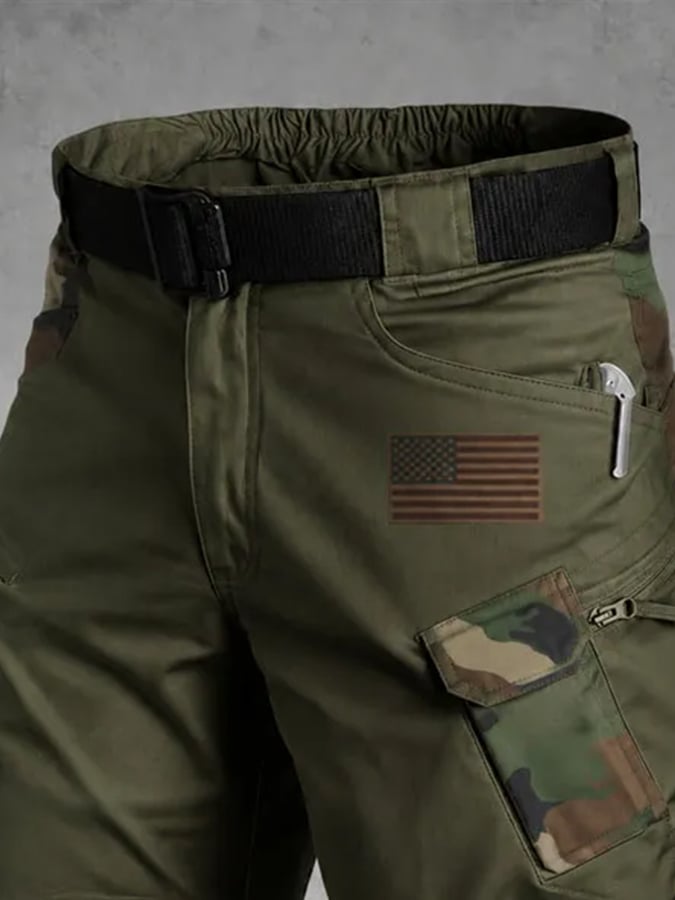 Men's Retro Patriotic Outdoor Multi-Pocket Functional Cargo Shorts