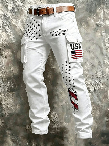 Men'S Casual American Flag Printed Workwear Pants