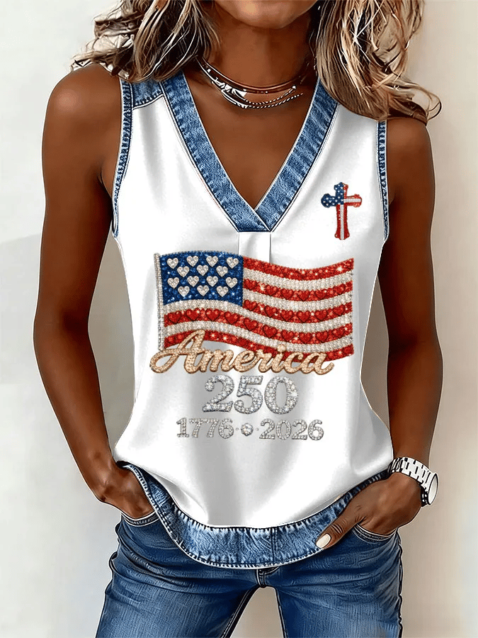 Women's 250th Anniversary Print V Neck Tank Top