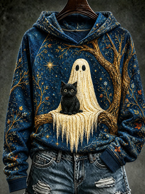 Women's Autumn Halloween Black Cat Hoodie