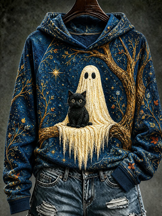 Women's Autumn Halloween Black Cat Hoodie