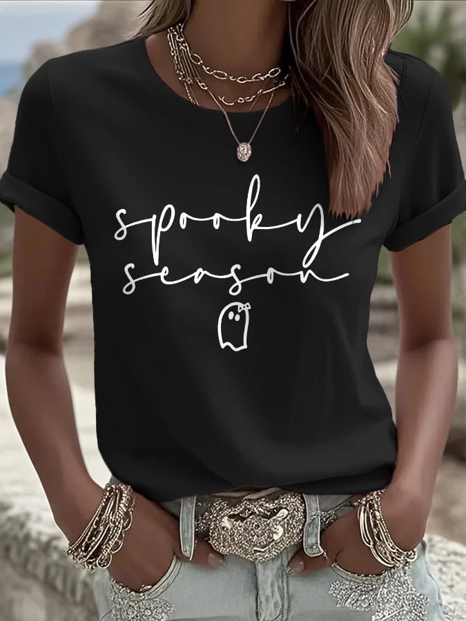 🔥HOT SALE🔥Women's Halloween Printed Round Neck T-Shirt