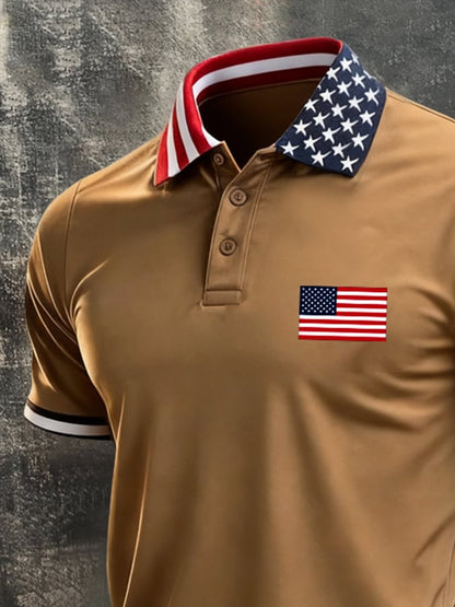 Men's Retro "Patriot" Color-Block Short-Sleeve Polo Shirt
