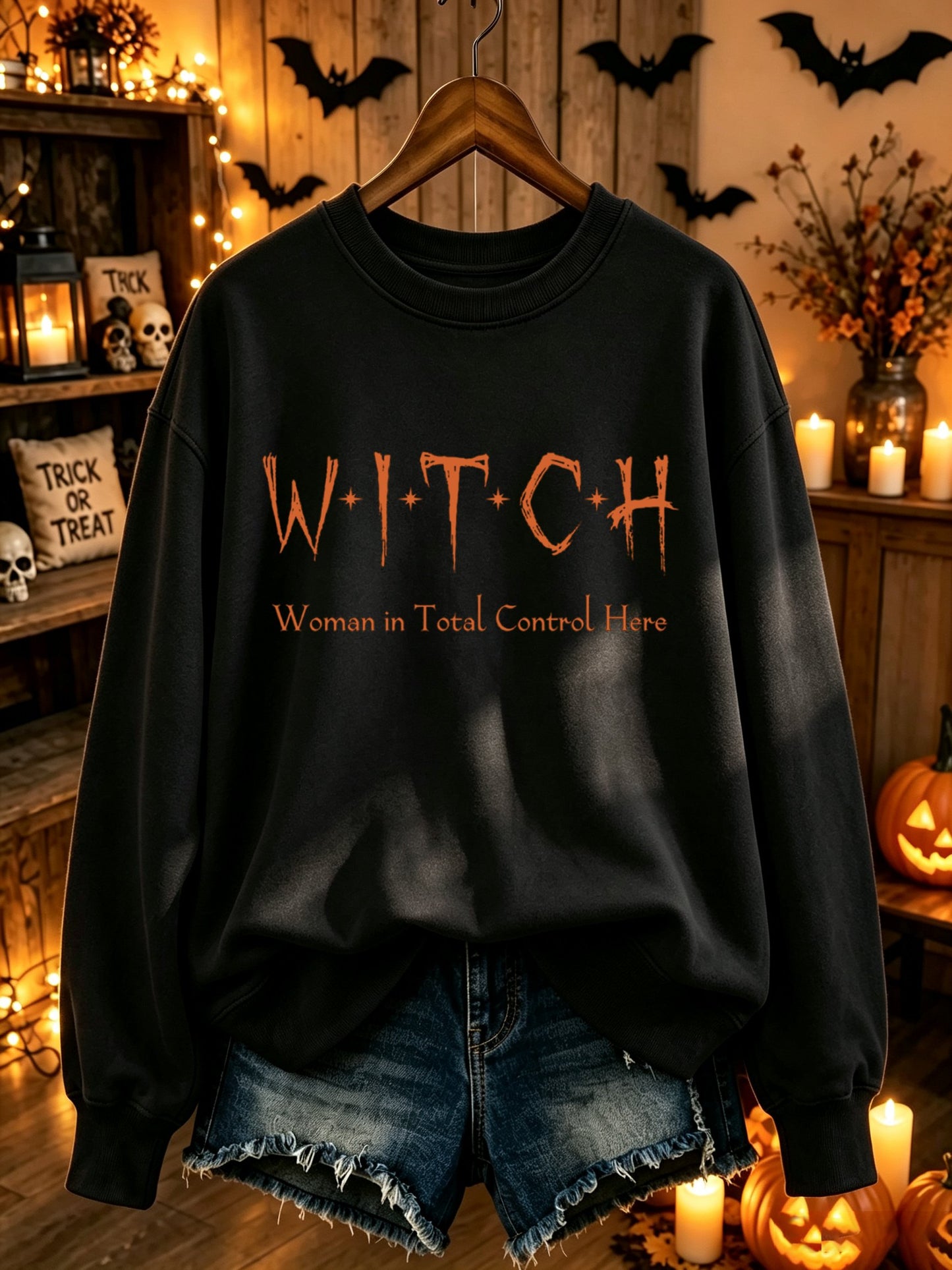 Women's Halloween “W.I.T.C.H. Woman in Total Control Here”  Print Sweatshirt