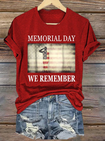 Women's "We Remember Memorial Day" Printed Short Sleeve T-Shirt