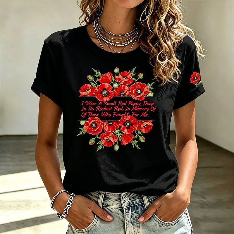 Women's Memorial Day Poppy Art Printed T-Shirt