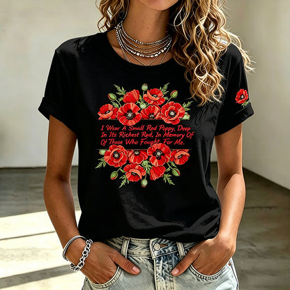 Women's Memorial Day Poppy Art Printed T-Shirt