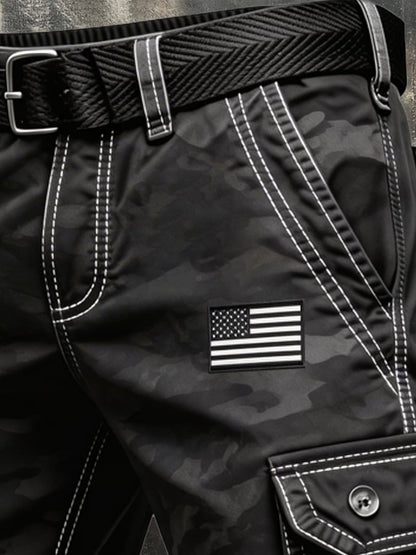 Men's Retro Color Block Patriot Pocket Cargo Shorts