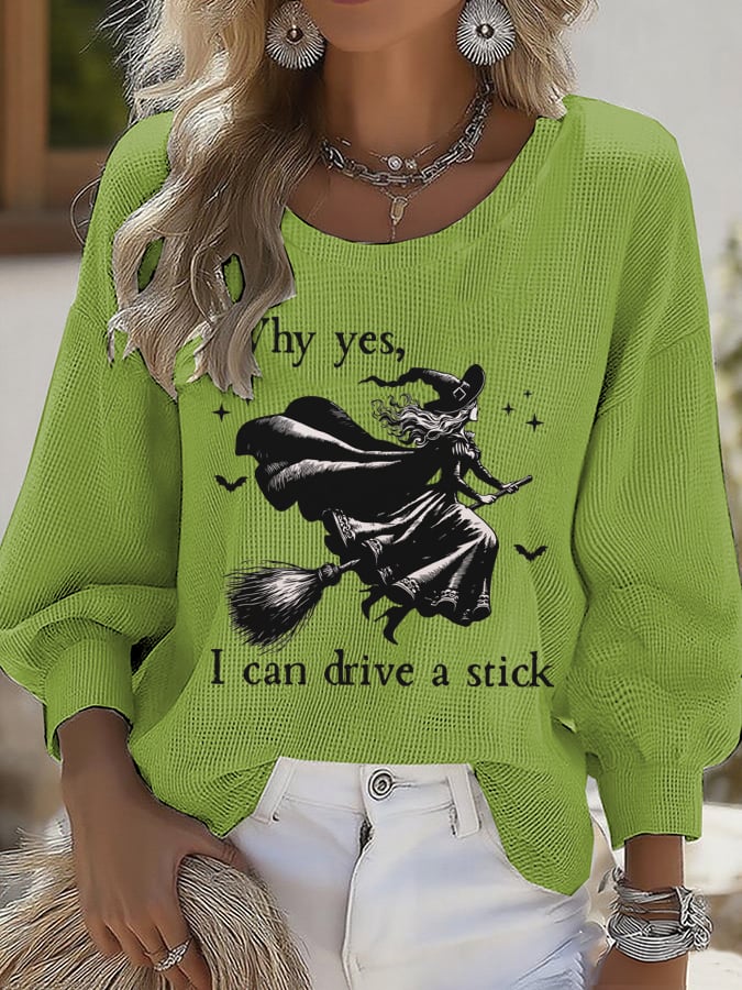 Women's Yes I Can Drive A Stick Print Round Neck T-shirt