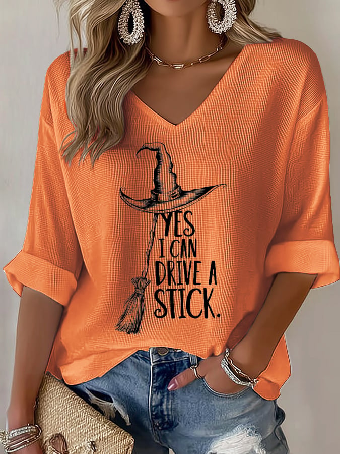 Women'S I Can Drive a Stick Print Casual Waffle T-Shirt