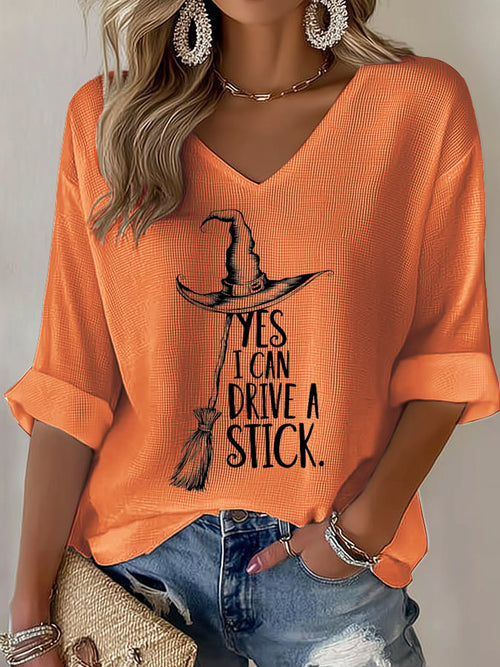 Women'S I Can Drive a Stick Print Casual Waffle T-Shirt