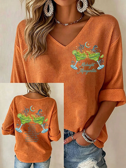 Women's Midnight Margaritas Print V Neck Top